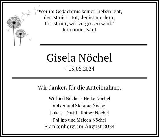 Traueranzeige von Gisela Nöchel von HNA