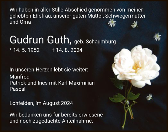 Traueranzeige von Gudrun Guth von HNA