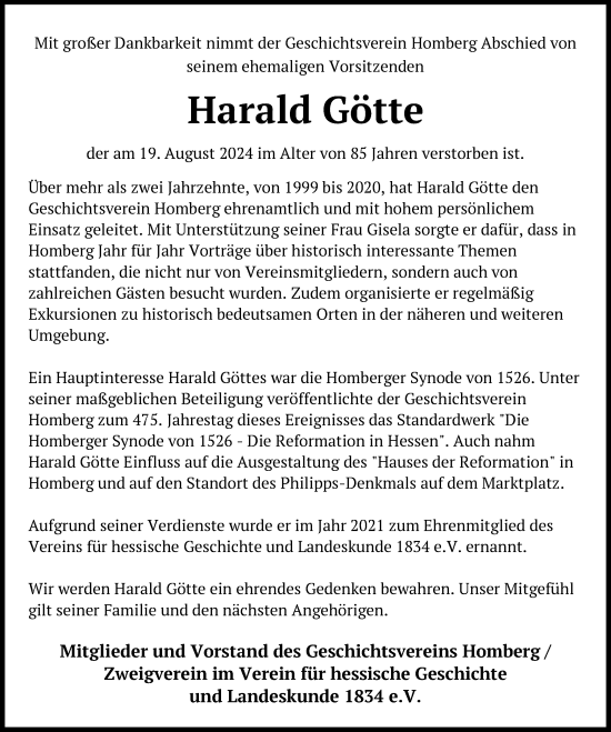 Traueranzeige von Harald Götte von HNA