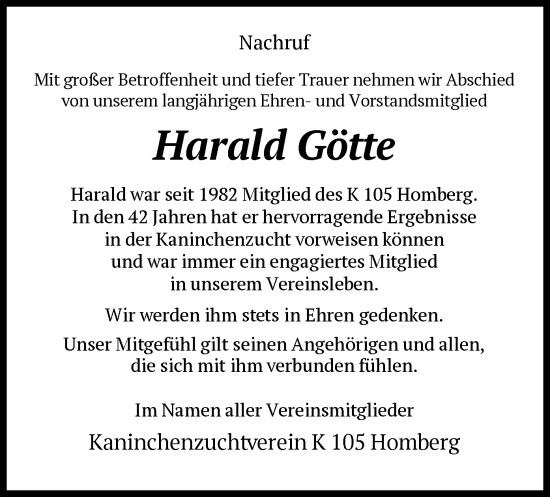 Traueranzeige von Harald Götte von HNA