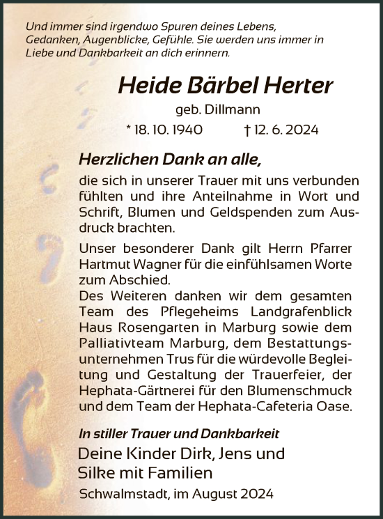 Traueranzeige von Heide Bärbel Herter von HNA