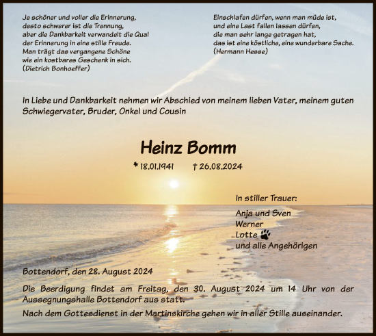 Traueranzeige von Heinz Bomm von HNA