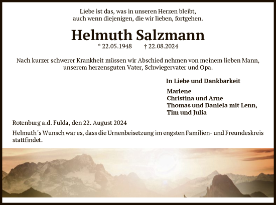 Traueranzeige von Helmuth Salzmann von HNA