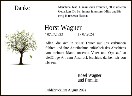 Traueranzeige von Horst Wagner von HNA