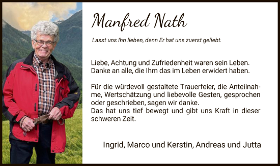 Traueranzeige von Manfred Nath von HNA