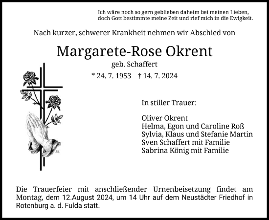 Traueranzeige von Margarete-Rose Okrent von HNA