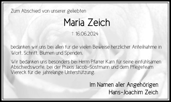 Traueranzeige von Maria Zeich von HNA