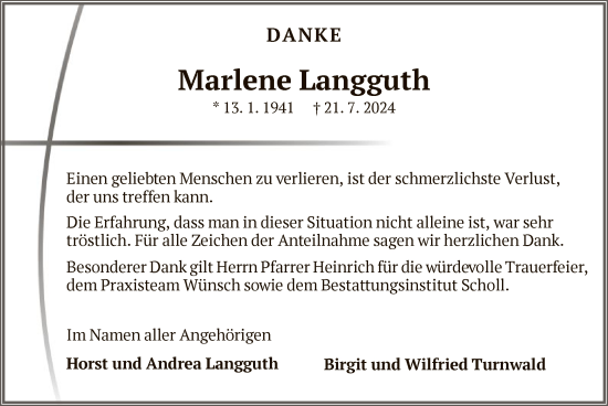 Traueranzeige von Marlene Langguth von HNA