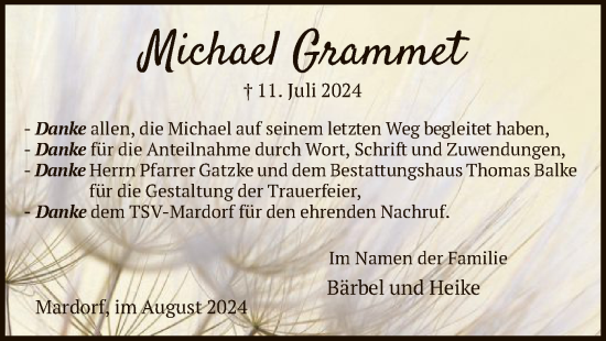 Traueranzeige von Michael Grammet von HNA