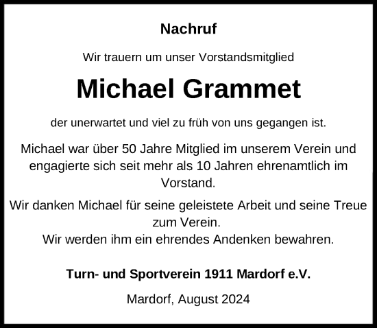 Traueranzeige von Michael Grammet von HNA