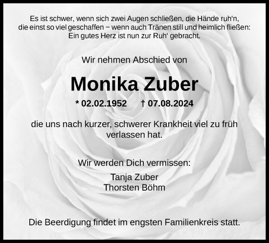 Traueranzeige von Monika Zuber von HNAHNA