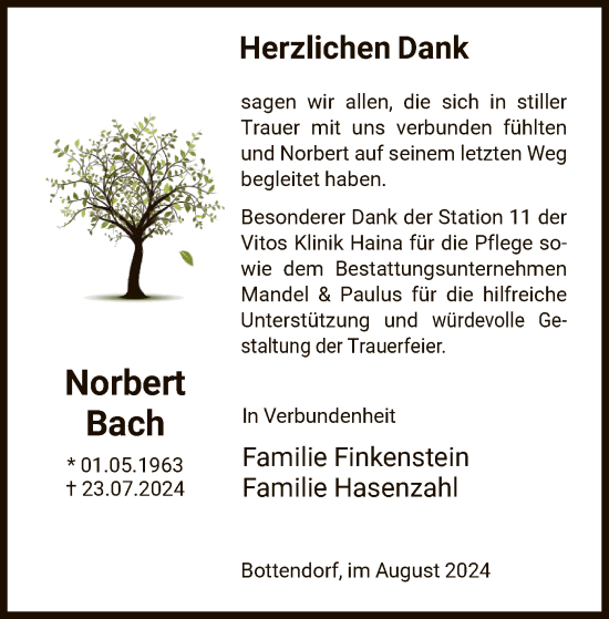 Traueranzeige von Norbert Bach von HNA