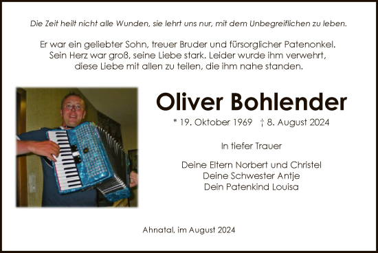 Traueranzeige von Oliver Bohlender von HNA