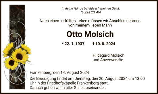 Traueranzeige von Otto Molsich von HNA