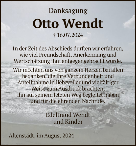 Traueranzeige von Otto Wendt von HNA