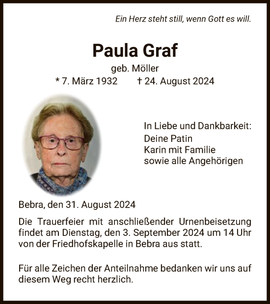 Traueranzeige von Paula Graf von HNA