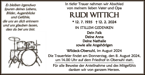 Traueranzeige von Rudi Wittich von HNA