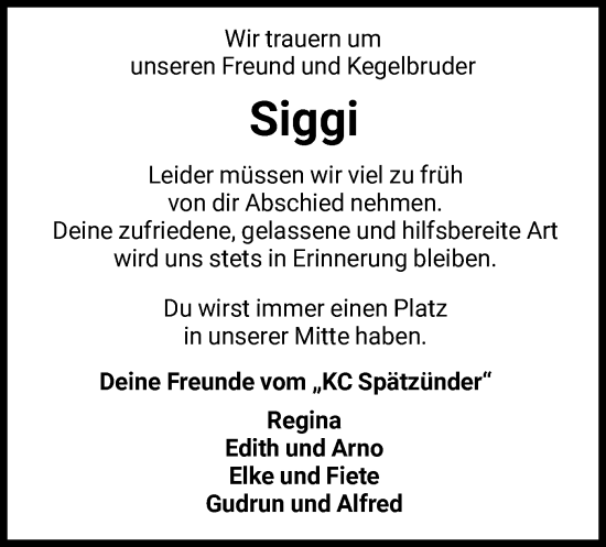 Traueranzeige von Siggi  von HNA