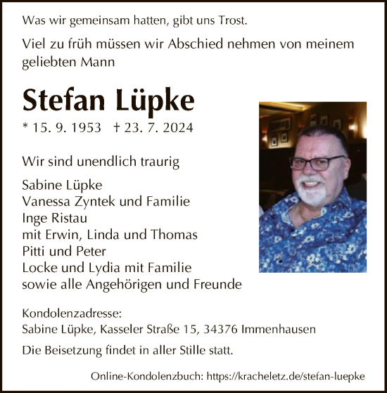 Traueranzeige von Stefan Lüpke von HNA