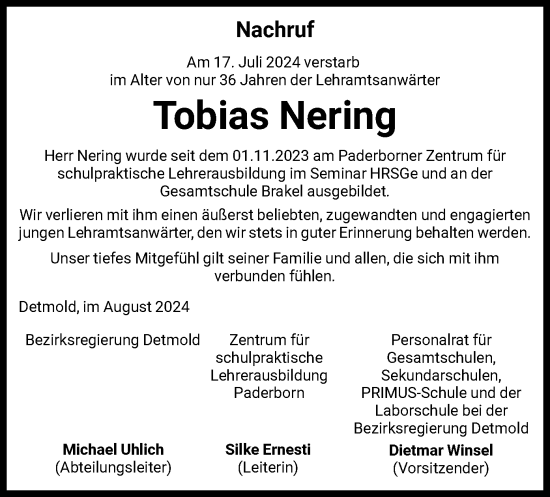 Traueranzeige von Tobias Nering von HNA