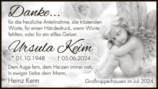 Traueranzeige von Ursula Keim von HNA