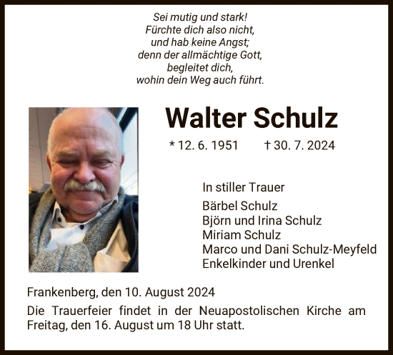 Traueranzeige von Walter Schulz von HNA