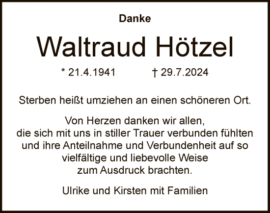 Traueranzeige von Waltraud Hötzel von HNA