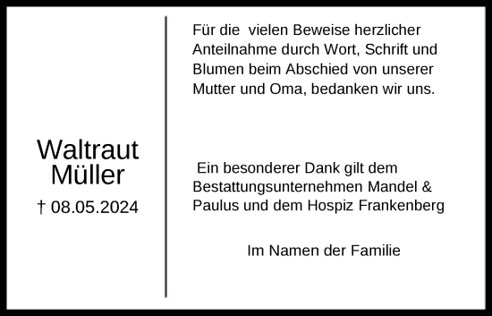 Traueranzeige von Waltraut Müller von HNA