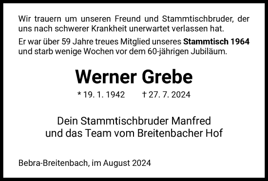 Traueranzeige von Werner Grebe von HNA