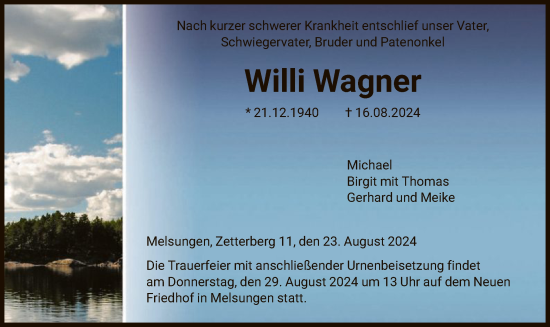 Traueranzeige von Willi Wagner von HNAHNA