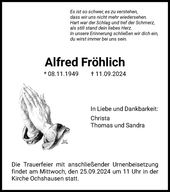 Traueranzeige von Alfred Fröhlich von HNA