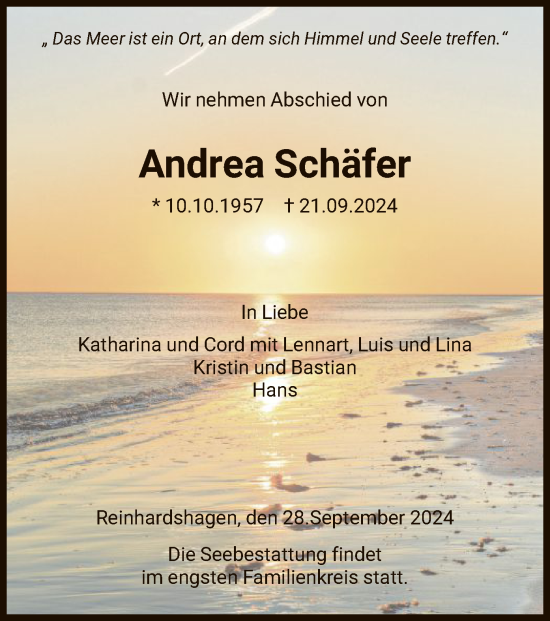 Traueranzeige von Andrea Schäfer von HNA