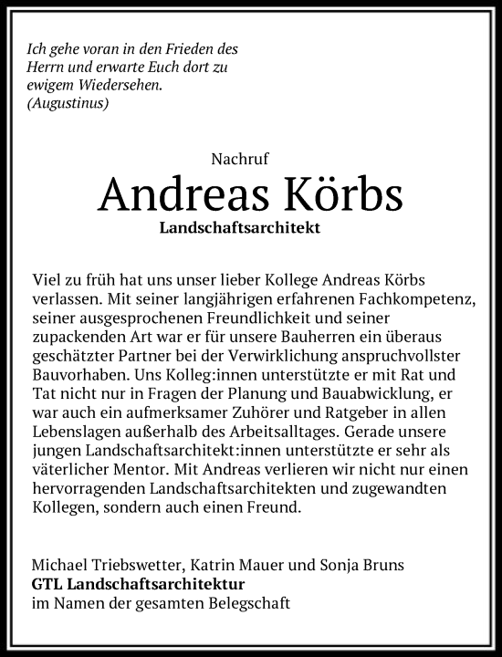 Traueranzeige von Andreas Körbs von HNA