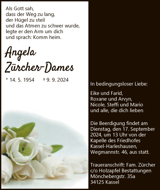 Traueranzeige von Angela Zürcher-Dames von HNA