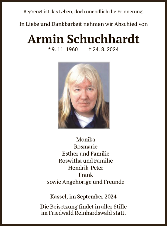 Traueranzeige von Armin Schuchhardt von HNA