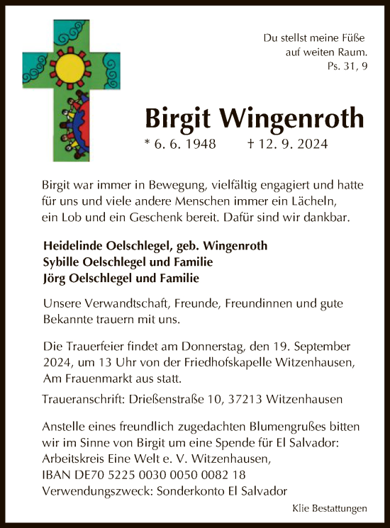 Traueranzeige von Birgit Wingenroth von HNA