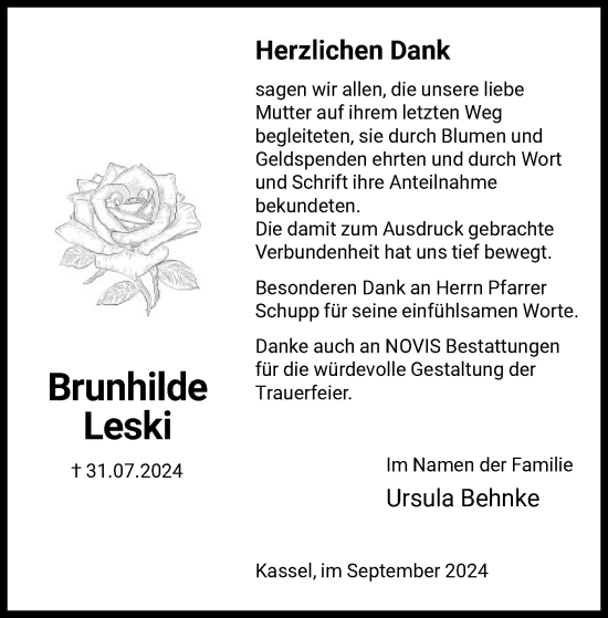 Traueranzeige von Brunhilde Leski von HNA