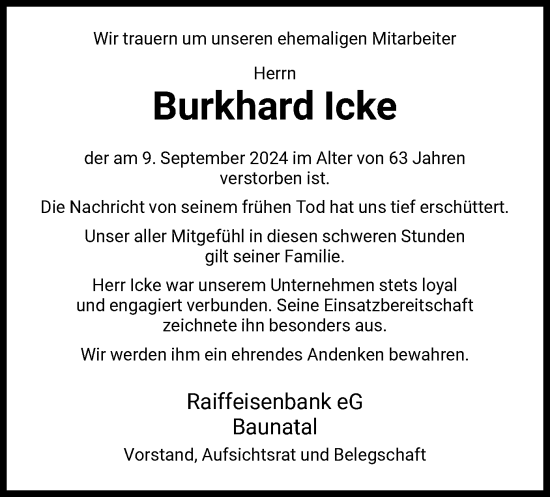 Traueranzeige von Burkhard Icke von HNA