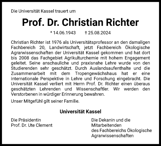 Traueranzeige von Christian Richter von HNA