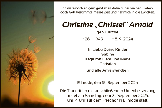 Traueranzeige von Christine Arnold von HNA