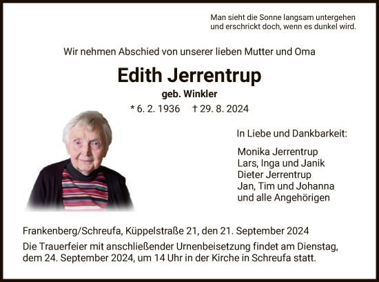 Traueranzeige von Edith Jerrentrup von HNAWLZ