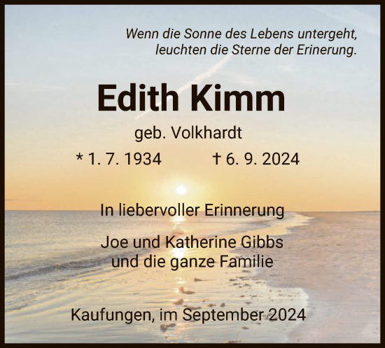 Traueranzeige von Edith Kimm von HNAHNA