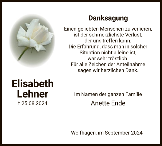 Traueranzeige von Elisabeth Lehner von HNA