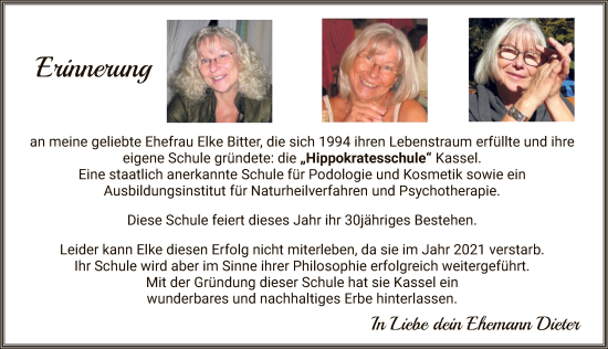 Traueranzeige von Elke Bitter von HNA