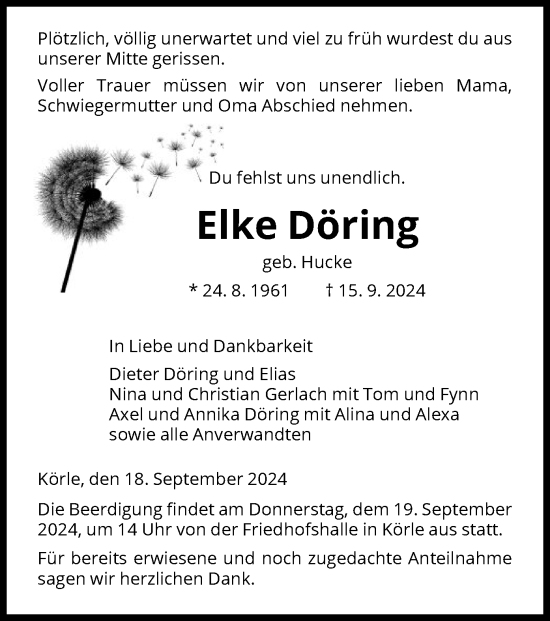 Traueranzeige von Elke Döring von HNAHNA