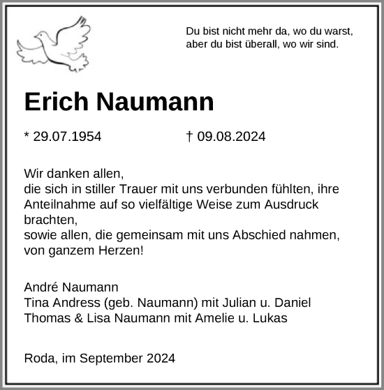 Traueranzeige von Erich Naumann von HNA