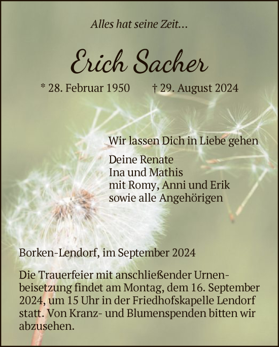 Traueranzeige von Erich Sacher von HNA