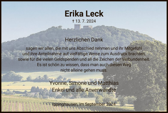 Traueranzeige von Erika Leck von HNA