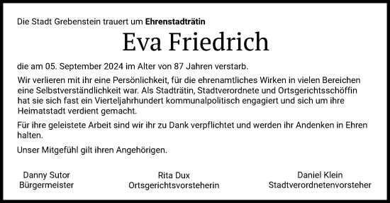 Traueranzeige von Eva Friedrich von HNA