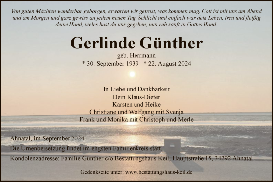 Traueranzeige von Gerlinde Günther von HNA